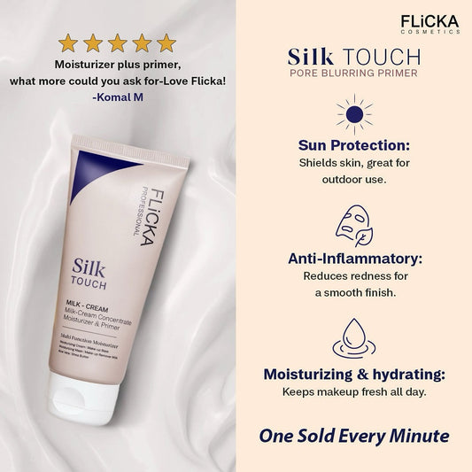 Flicka Silk Touch 3 in 1 Moisturizer and Primer for Face | Long-Lasting, Flawless and Dewy Makeup Base | Pore Minimizer | All Skin Types
